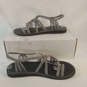 Plaka Women’s Rope Sandals Size 9 Gray Braided Fringe Flat Summer Shoes